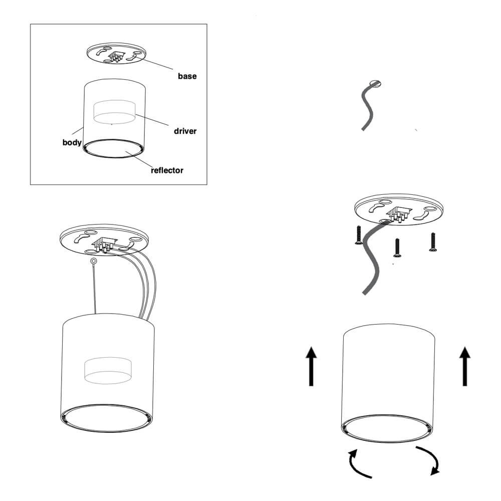 Aufbau-Downlights montiert